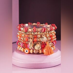 7 Layered Boho Stacking Bracelet|Coral Red